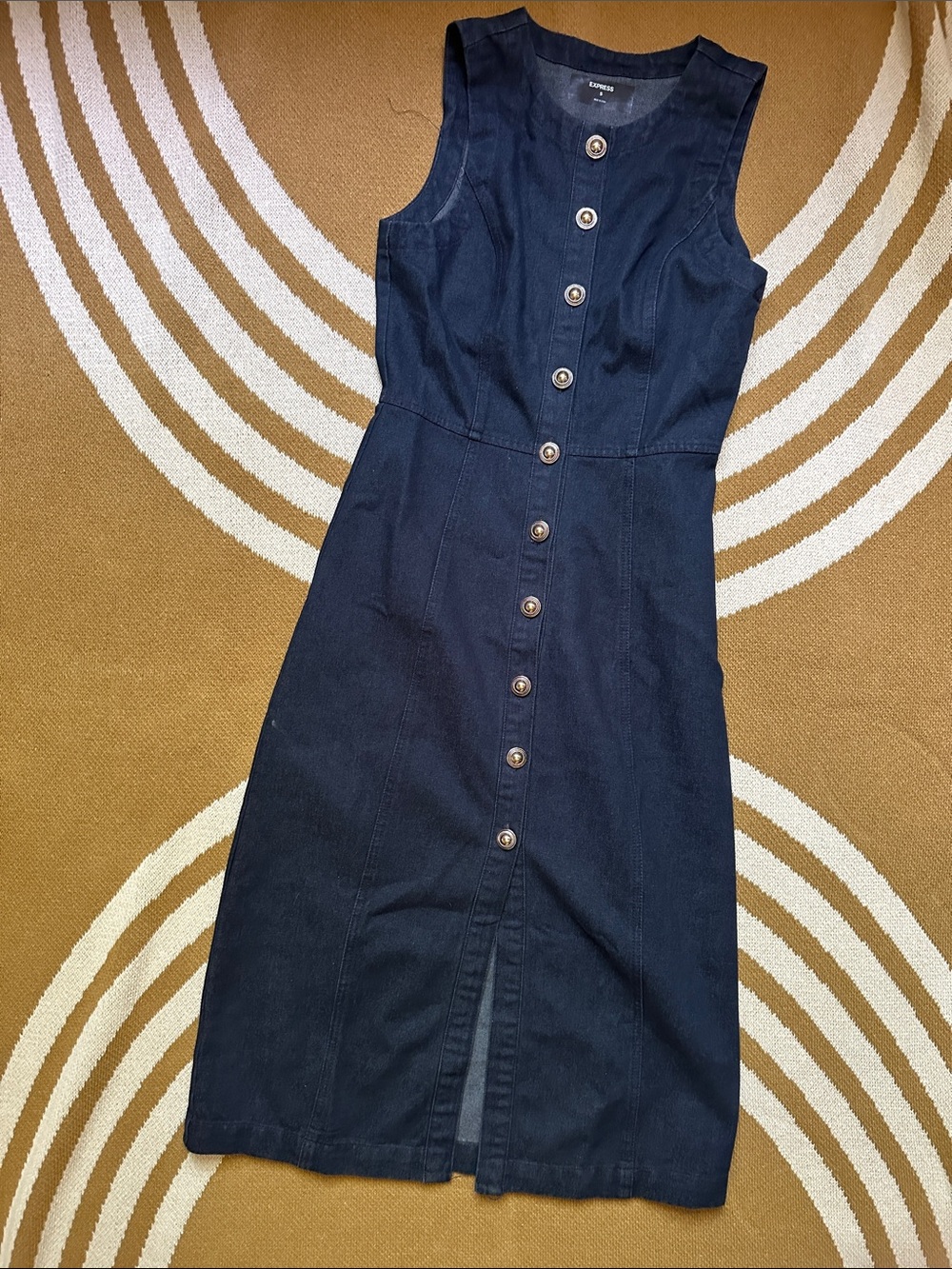 Express Button-Front Navy Denim Midi Dress